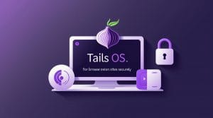 Infographic showing Tor Browser, VPN, Tails OS, and security tools for safe access to onion sites