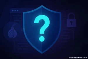 Dark web FAQ visual showing common questions about onion sites, Tor, and user safety
