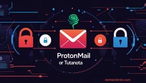 Encrypted email concept with ProtonMail and Tor onion icons