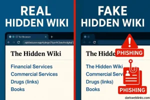 Side-by-side UI comparison of secure vs fake dark web directories