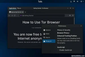 Secure dark web setup using Tails and Tor with scripts disabled