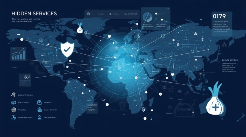 Illustration of global hidden networks and data connections representing 2025 dark web statistics and trends