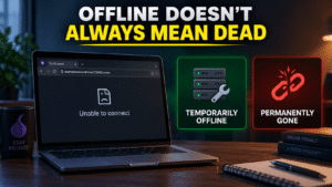 Onion site connection error showing the difference between a temporarily offline service and a permanently unavailable site.