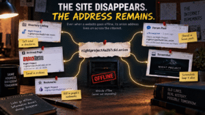 Offline onion website with its address still appearing in directories, archives, bookmarks, forum posts, and screenshots after the original site disappears.