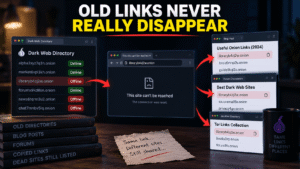 Old onion directories and websites continuing to share an offline onion address, showing how dead links can remain online and circulate across different sources.