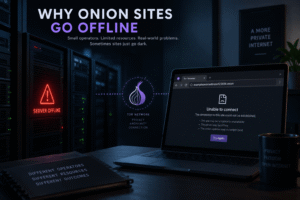 nion site showing an unable to connect error with an offline server, illustrating why onion sites can become unreachable.